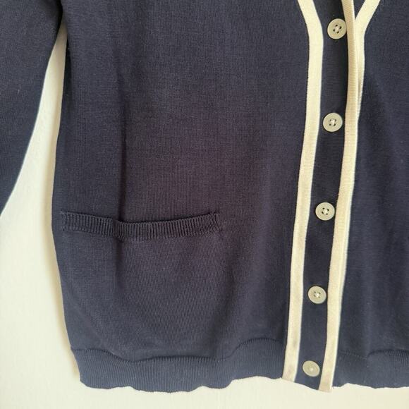 Lauren Ralph Lauren Silk Navy Cardigan XS Quiet Luxury Preppy Dark Academia - Picture 4 of 10